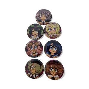 Anime Character Button Pin Set - 7 Webcomic Collectible Chibi Style Artwork (9)